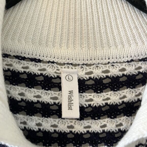 Wishlist Womens Sweater Size Large Navy White Collared Open Knit Preppy Nautical - Picture 2 of 13